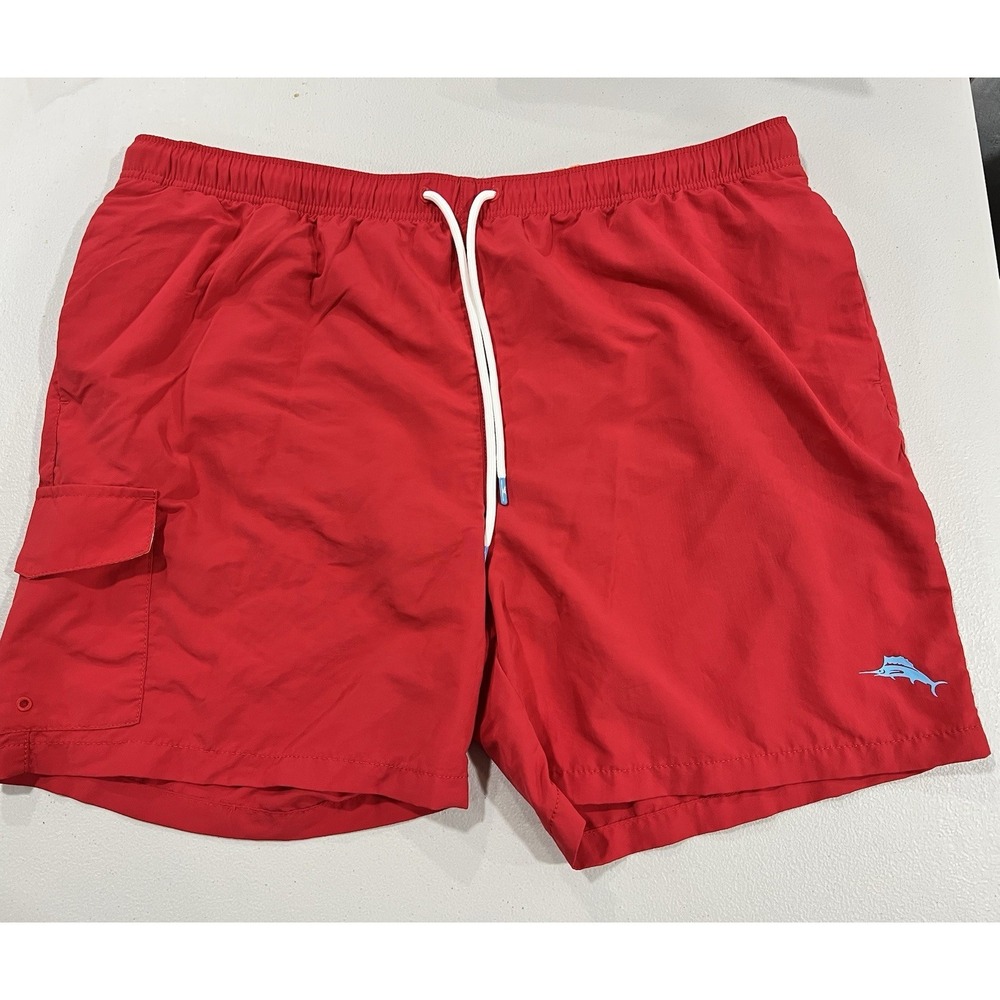 Tommy Bahama Naples Coast Swim Trunks Mens XL Ribbon Red Multi-Pocket Nylon